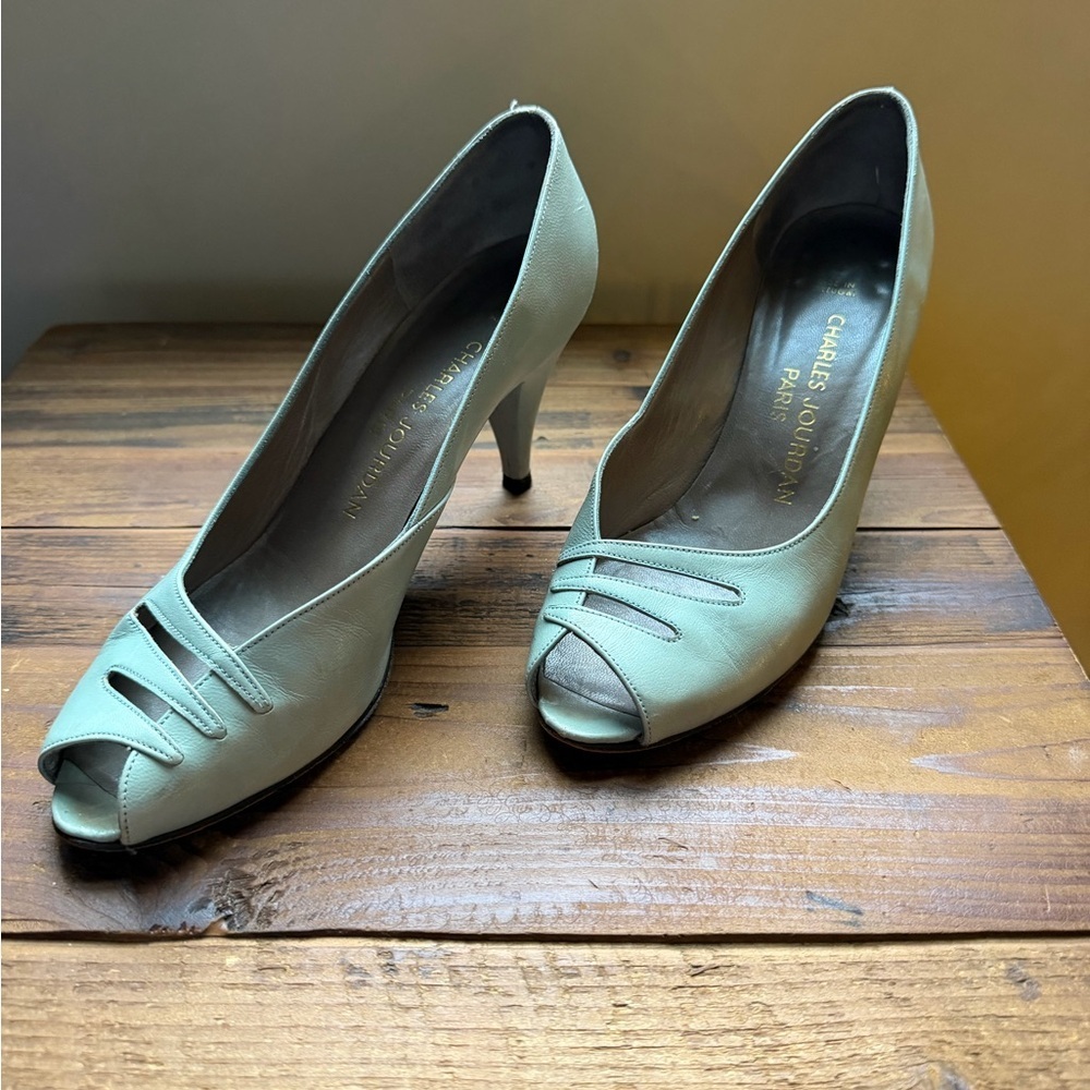 Charles Jordan Mint Green Peep Toe Heels